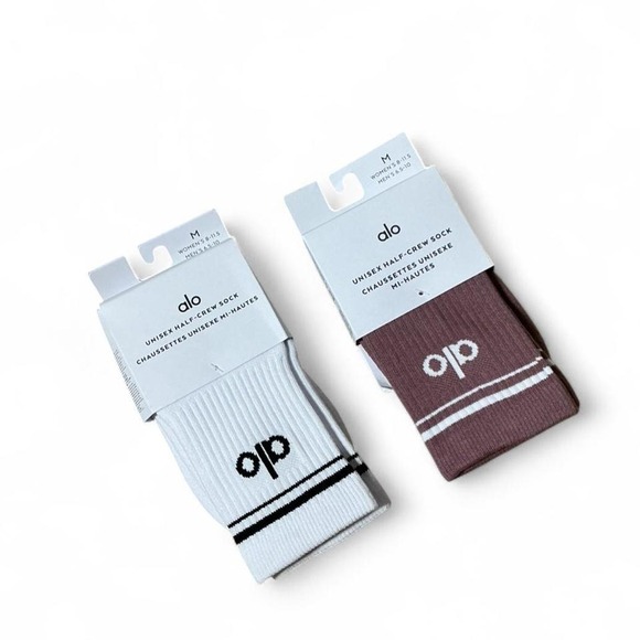 ALO Yoga Accessories - NEW Alo Yoga Half Crew Sock 2 Pair Bundle Smoky Quartz White Black A0480U M